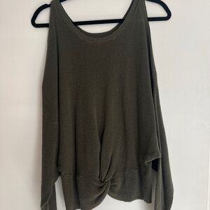 Express Dark Green Open Shoulder Sweater
